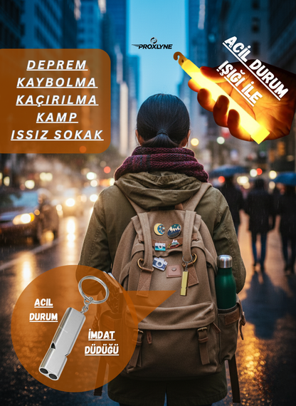 150 dB Acil Durum İmdat Düdüğü + Tek Kullanımlık Glow Stick Acil Durum Işığı